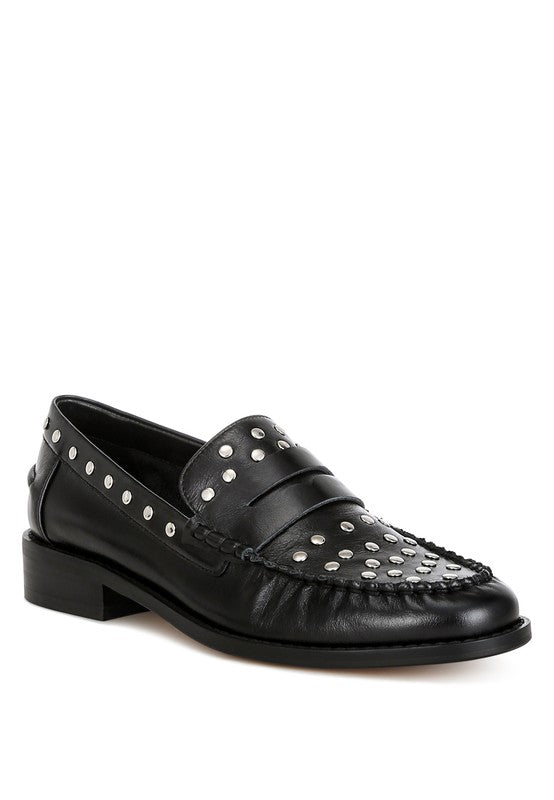 Oglavia Studs Embellished Leather Loafers - HOUSE OF SHE