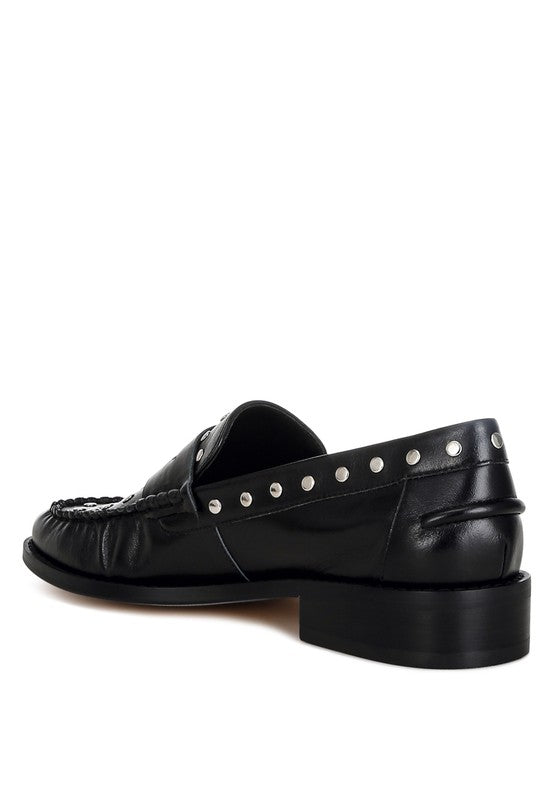 Oglavia Studs Embellished Leather Loafers - HOUSE OF SHE