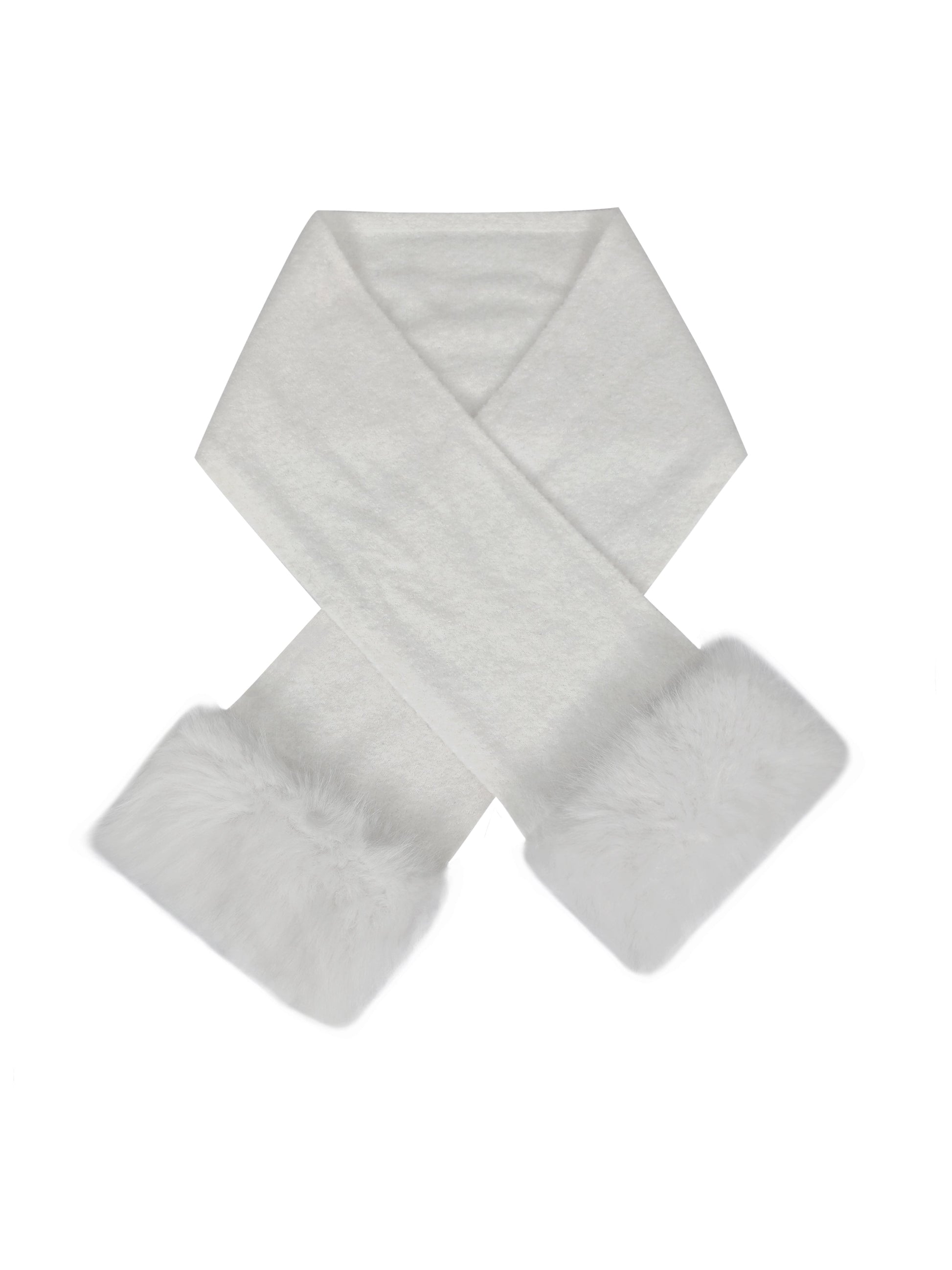 Selma White Wool-Blend Ribbed Knit Scarf