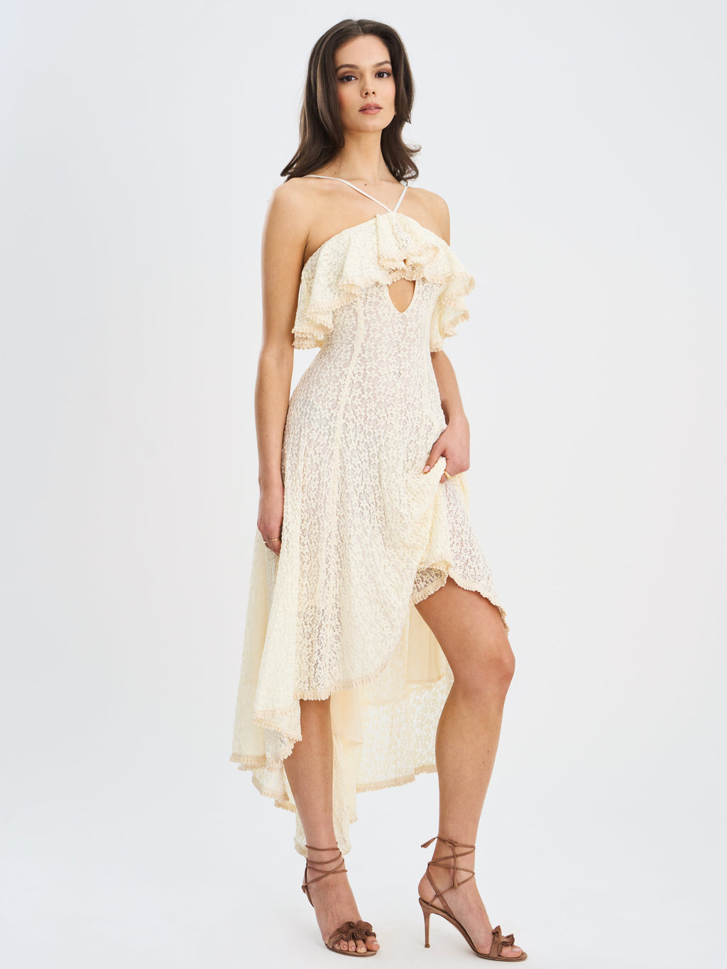 Idra Lace Trim Sleeveless Crochet Midi Trailing Dress - HOUSE OF SHE