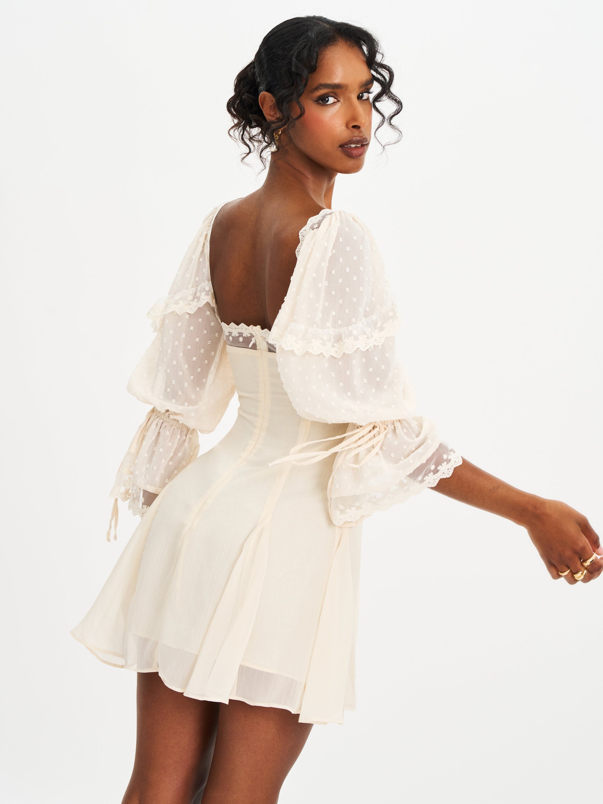 Zakira Lace Trim Half Sleeve Mini Dress - HOUSE OF SHE