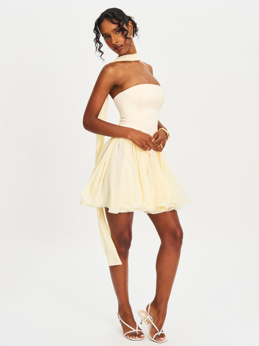 Valentina Butter Yellow Boned Curve Edge Peplum Mini Dress - HOUSE OF SHE