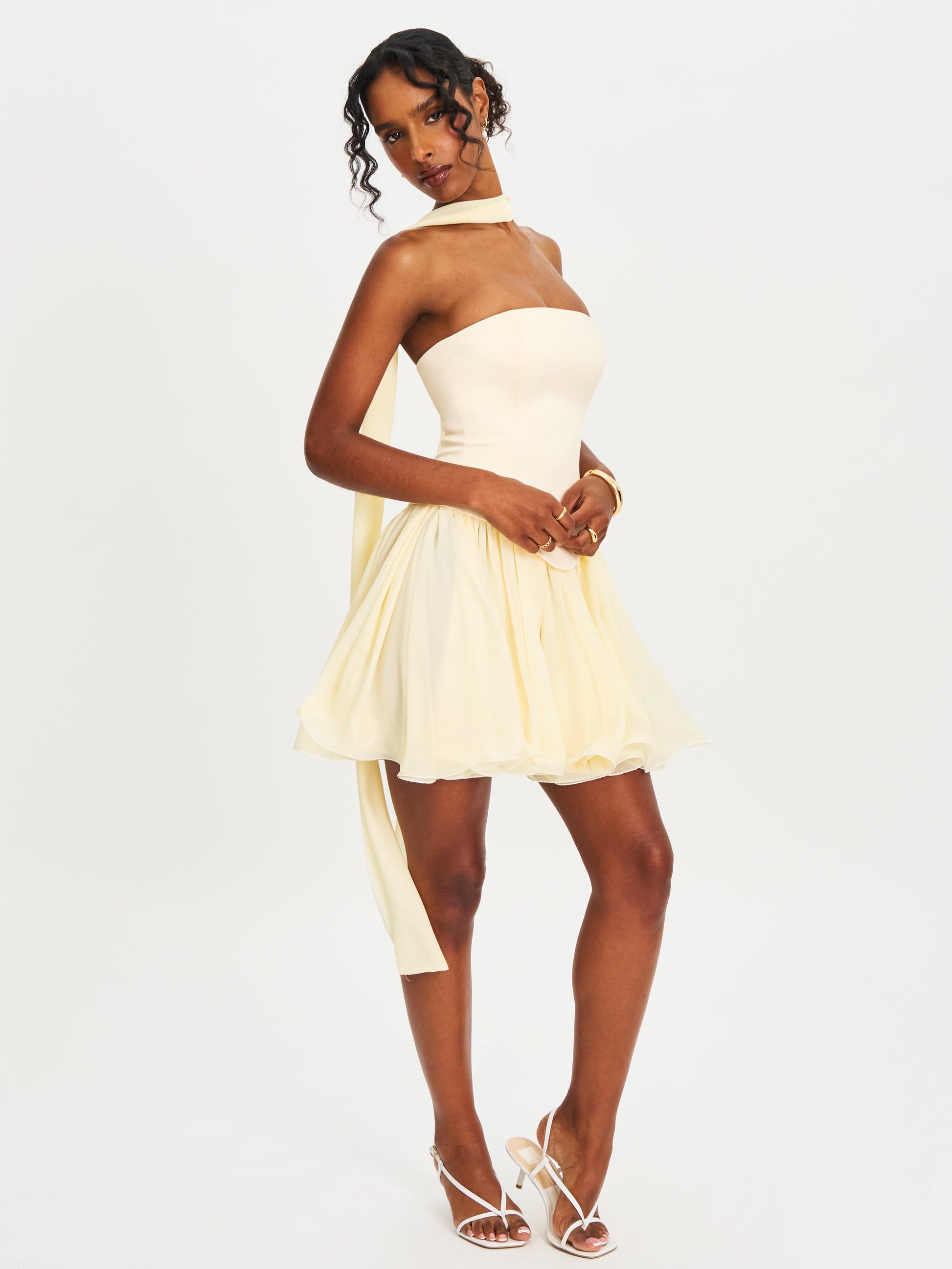 Valentina Butter Yellow Boned Curve Edge Peplum Mini Dress - HOUSE OF SHE