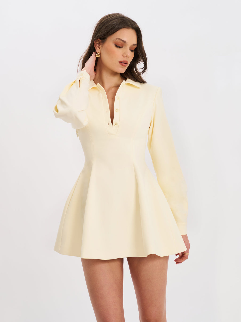 Obelia Off White Long Sleeve Polo Mini Dress - HOUSE OF SHE