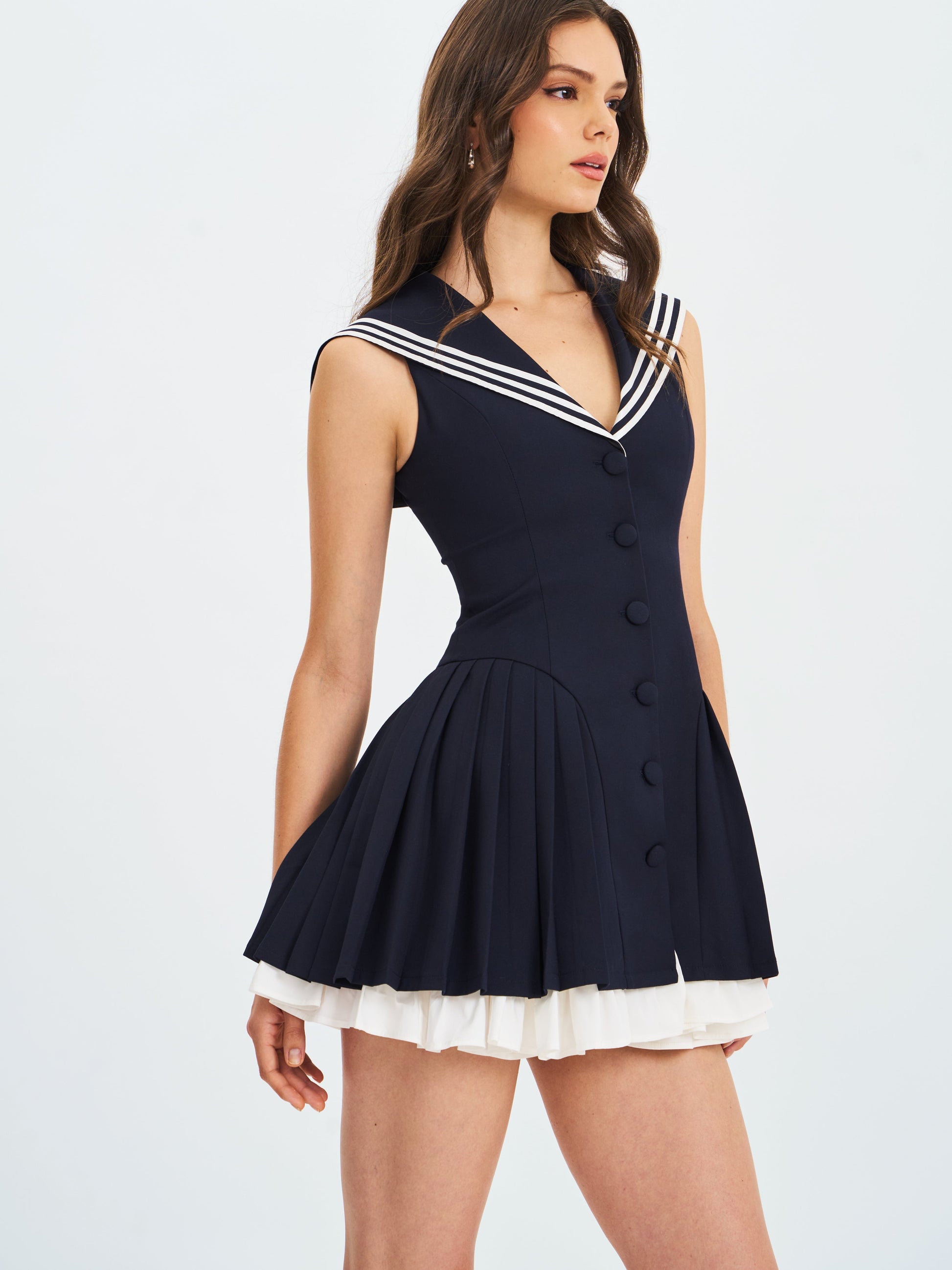 Calliope Navy Sailor Pleated Mini Dress