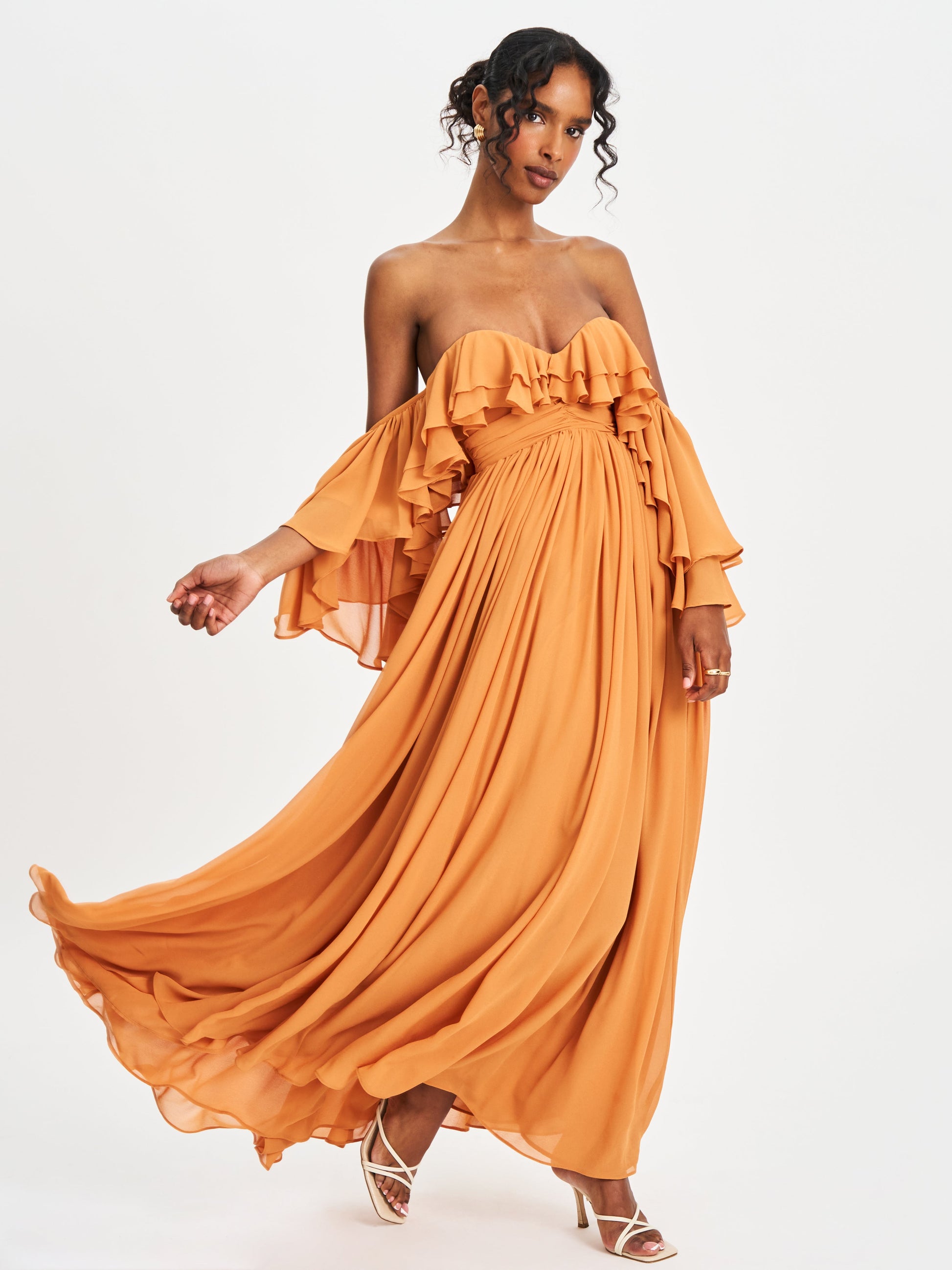 Kaela Brickwork Off Shoulder Chiffon Maxi Dress - HOUSE OF SHE