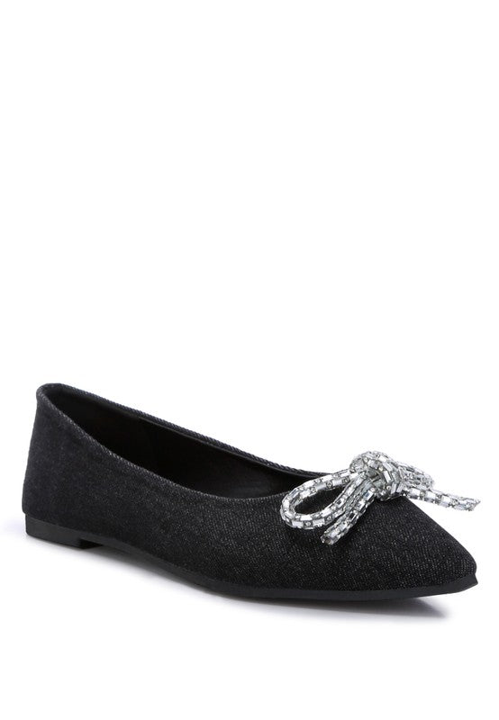 Ellerby Embellished Bow Detail Ballet Flats - HOUSE OF SHE