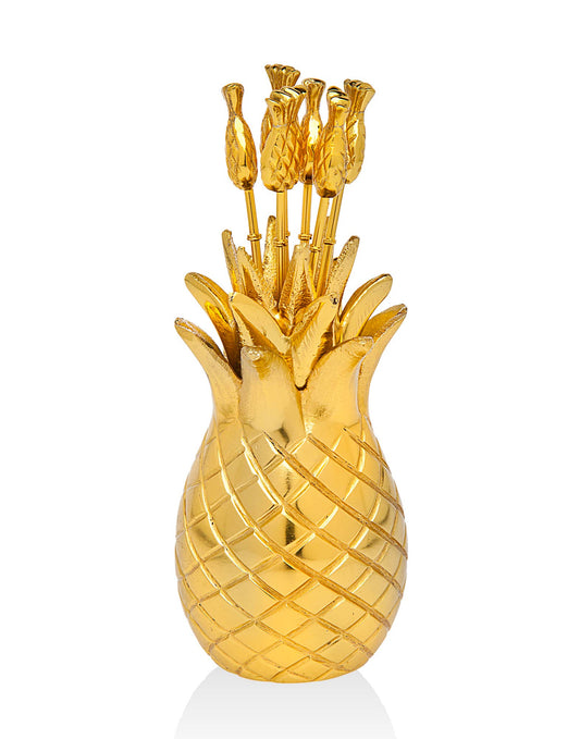 Set of Six Pineapple Picks and Holder - HOUSE OF SHE