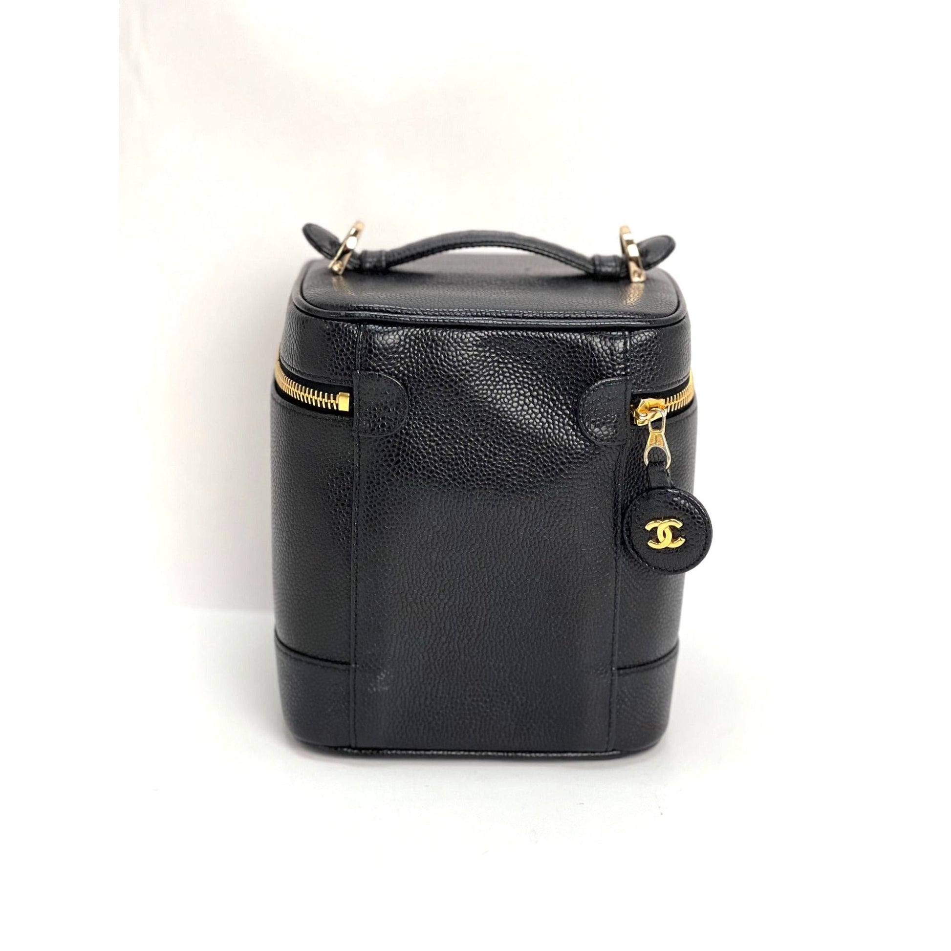Chanel Vanity Cosmetic Case Black Caviar Leather Bag - HOUSE OF SHE