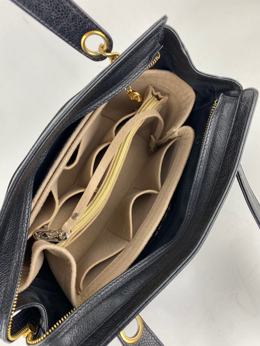 CHANEL Vintage Black Caviar Leather CC Zip Tote Shoulder Bag w/added insert  Pre owned - HOUSE OF SHE