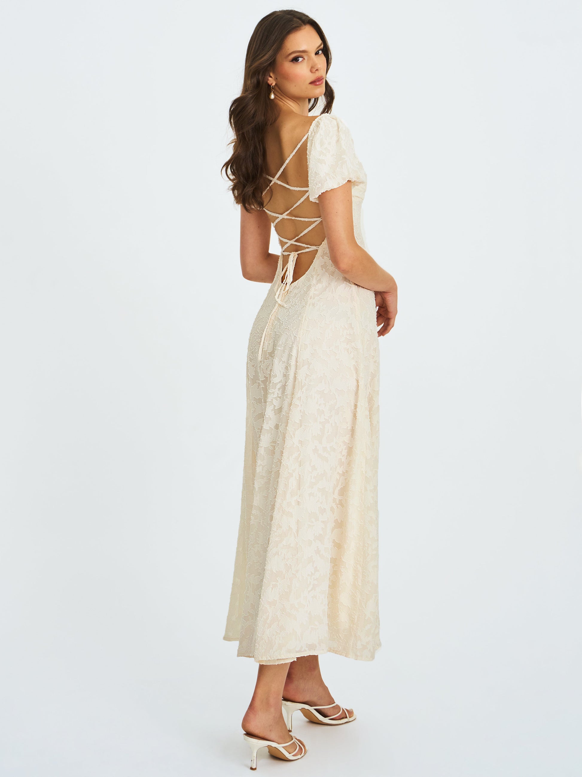 Pandora White Bubble Sleeve Backless Maxi Dress - HOUSE OF SHE