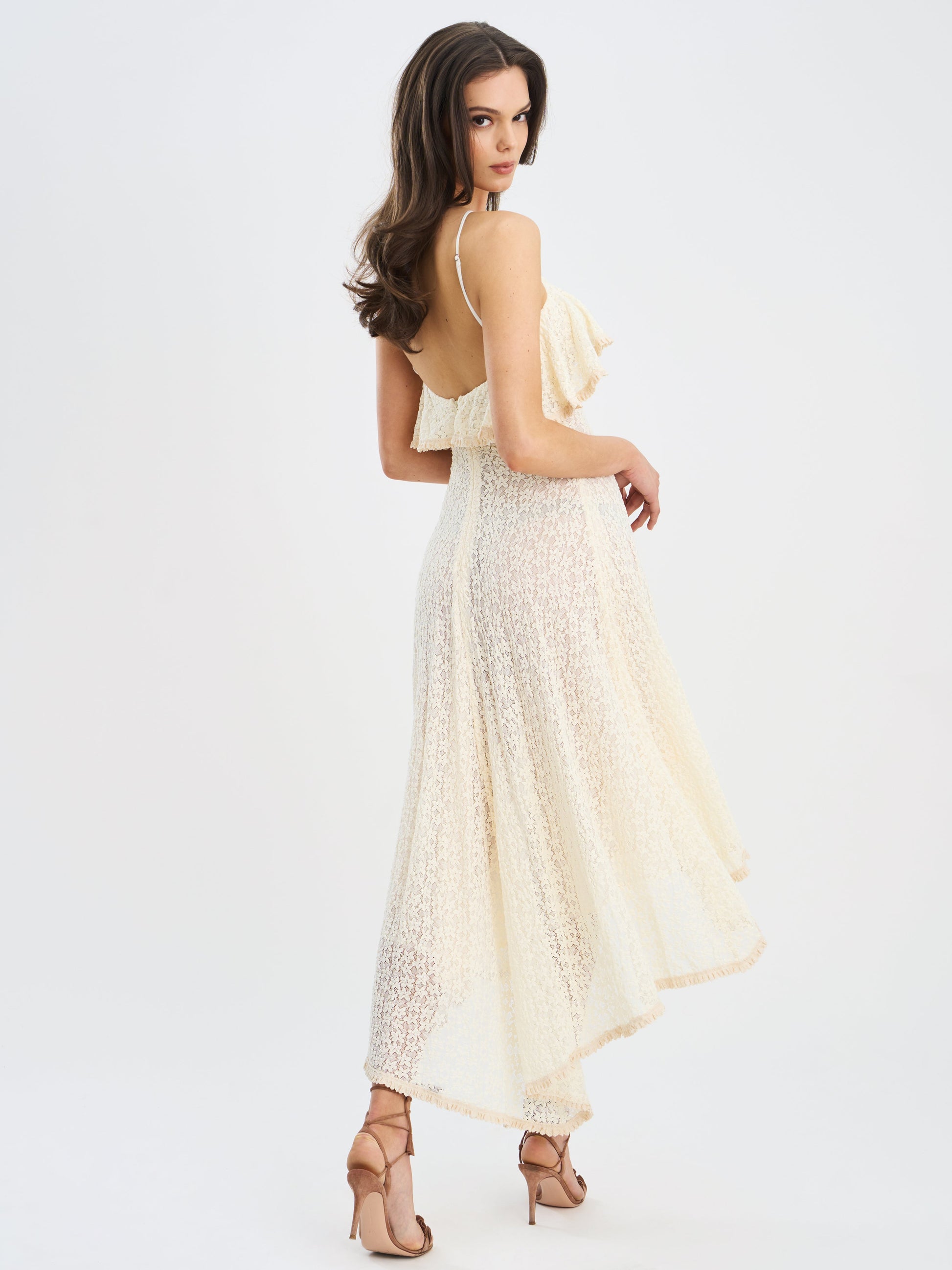 Idra Lace Trim Sleeveless Crochet Midi Trailing Dress - HOUSE OF SHE
