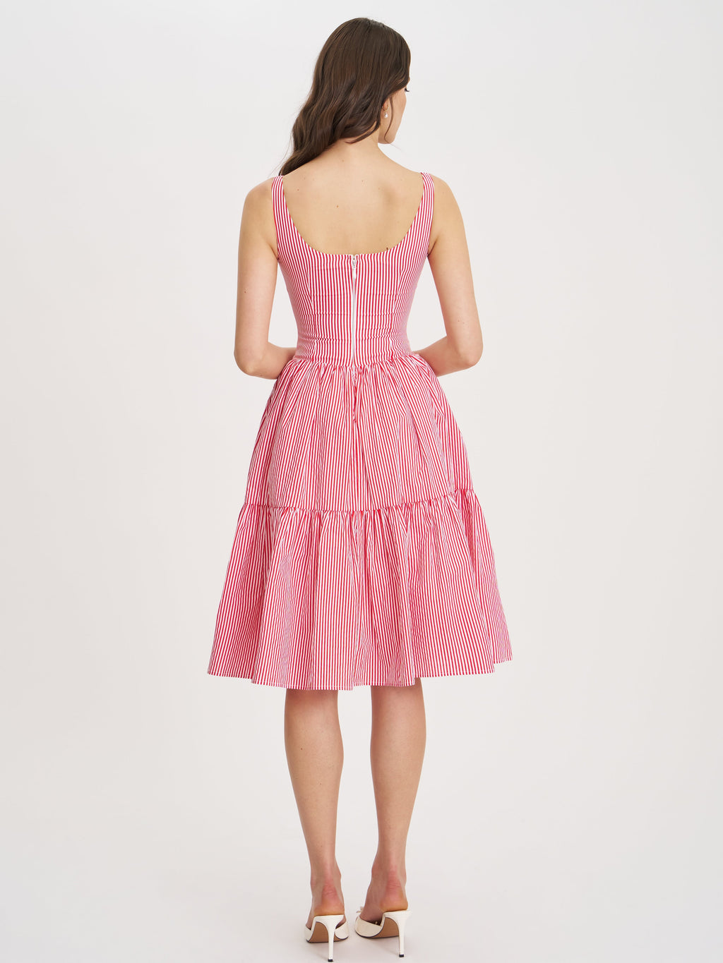 Oceana Red Candy Stripe Drop Waist Midi Dress - HOUSE OF SHE