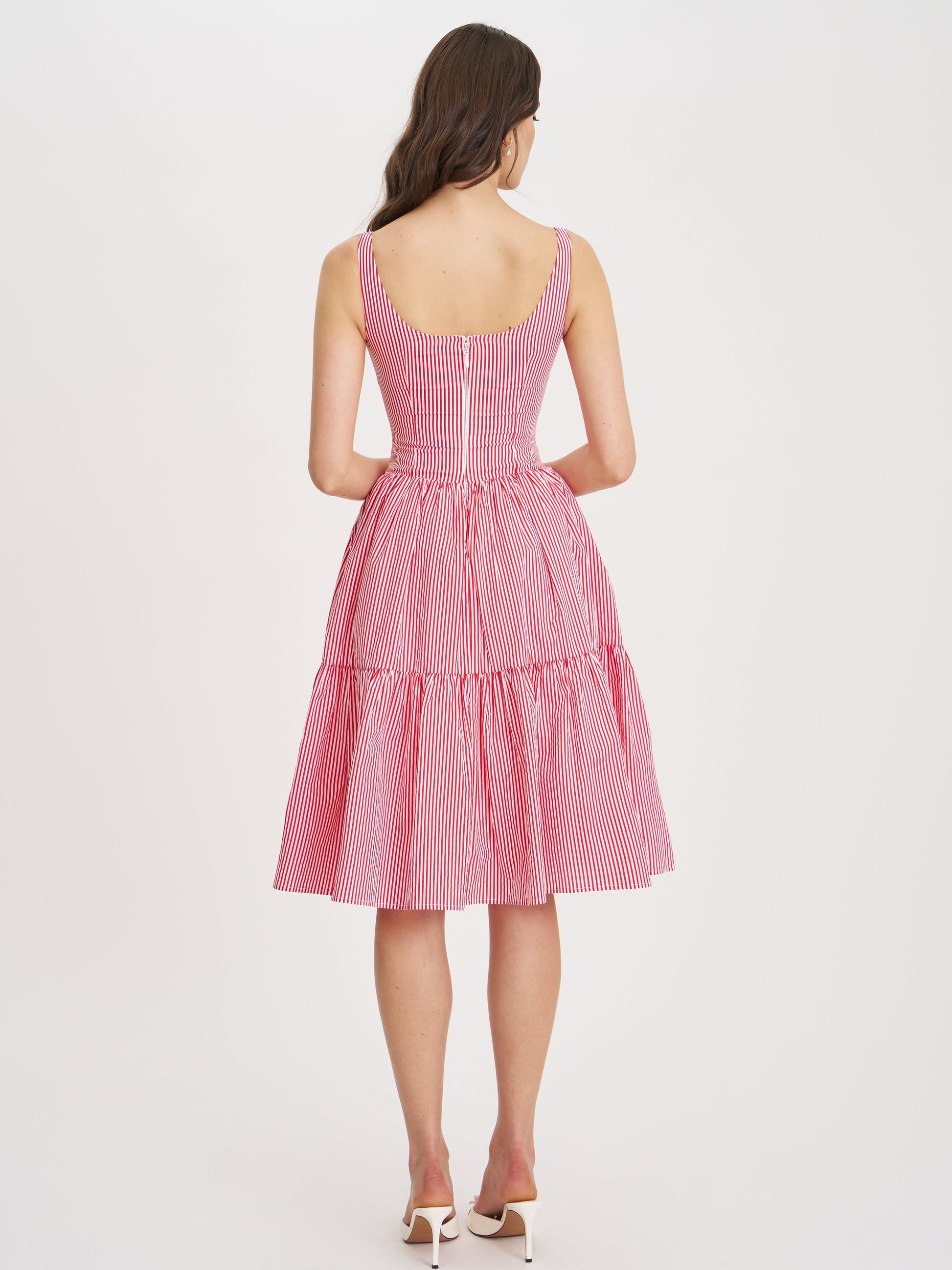 Oceana Red Candy Stripe Drop Waist Midi Dress - HOUSE OF SHE