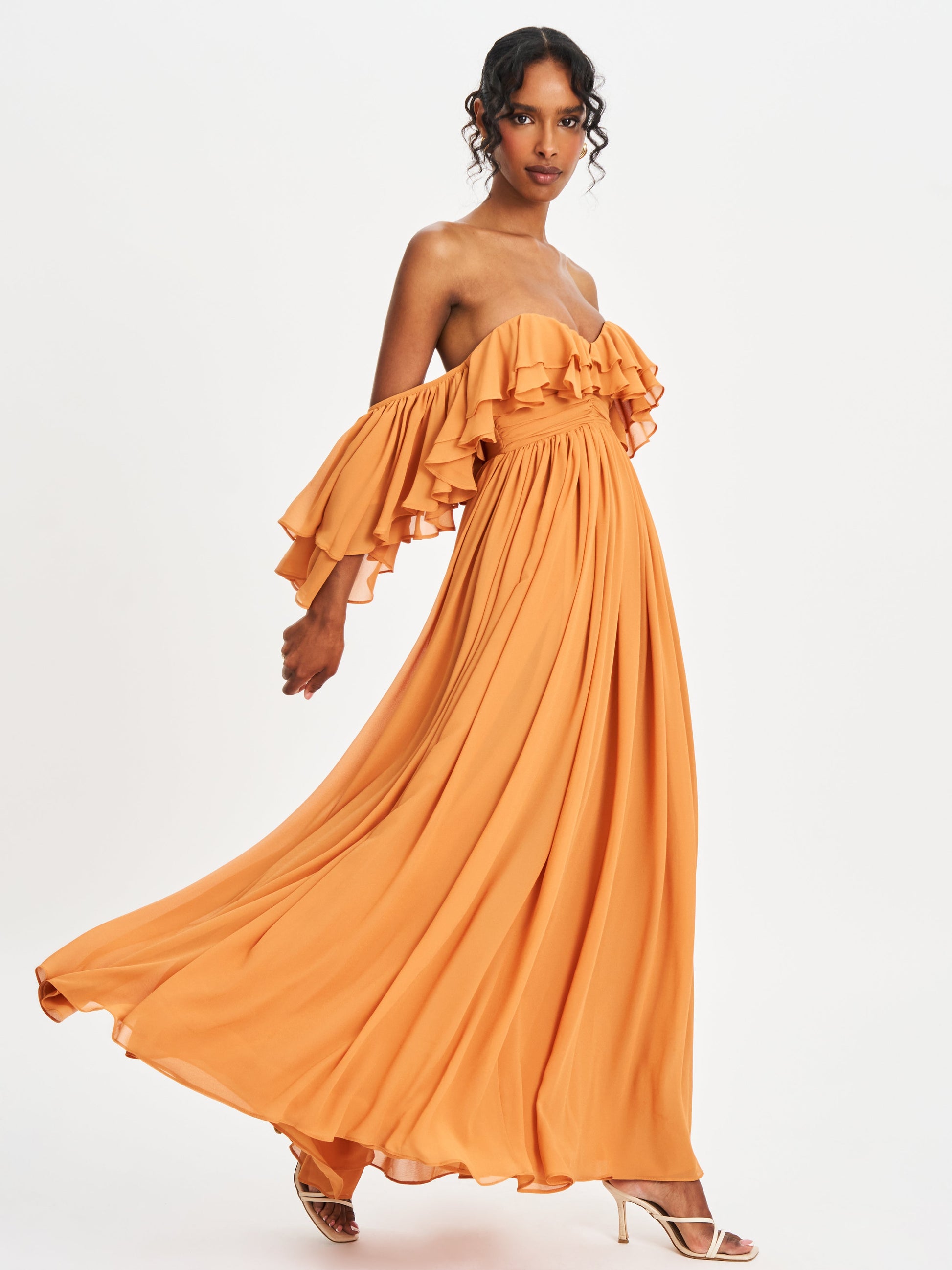 Kaela Brickwork Off Shoulder Chiffon Maxi Dress - HOUSE OF SHE