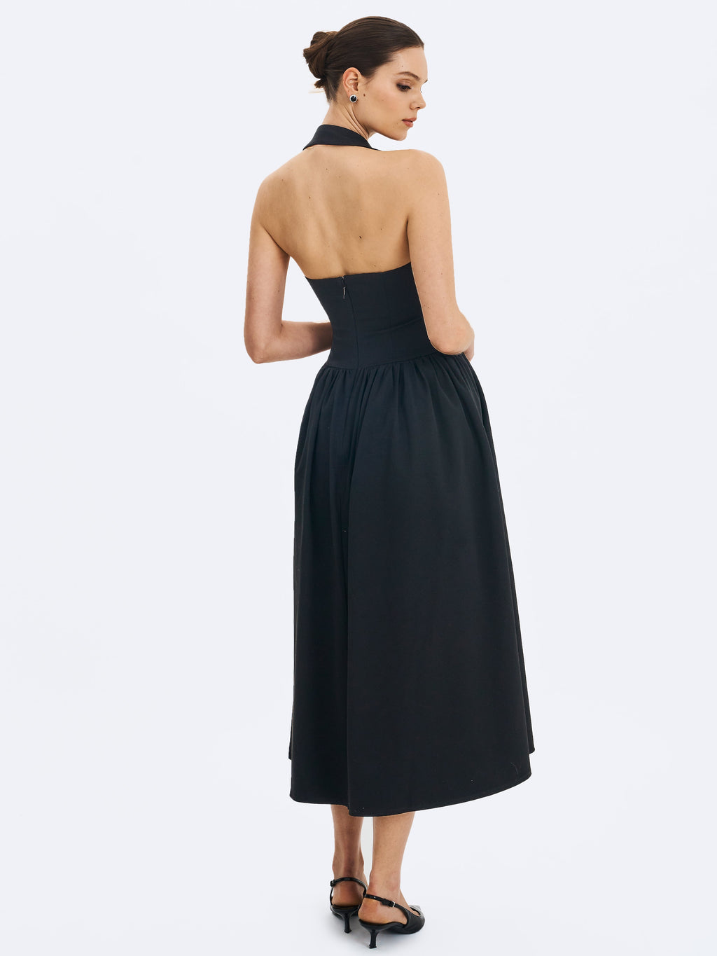 Delaney Black Lapel Halter Midi A-Line Dress