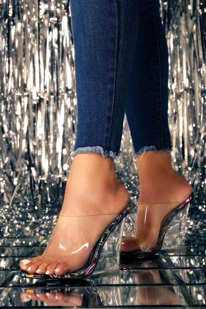 Clear Chunky Block Wedge Heels