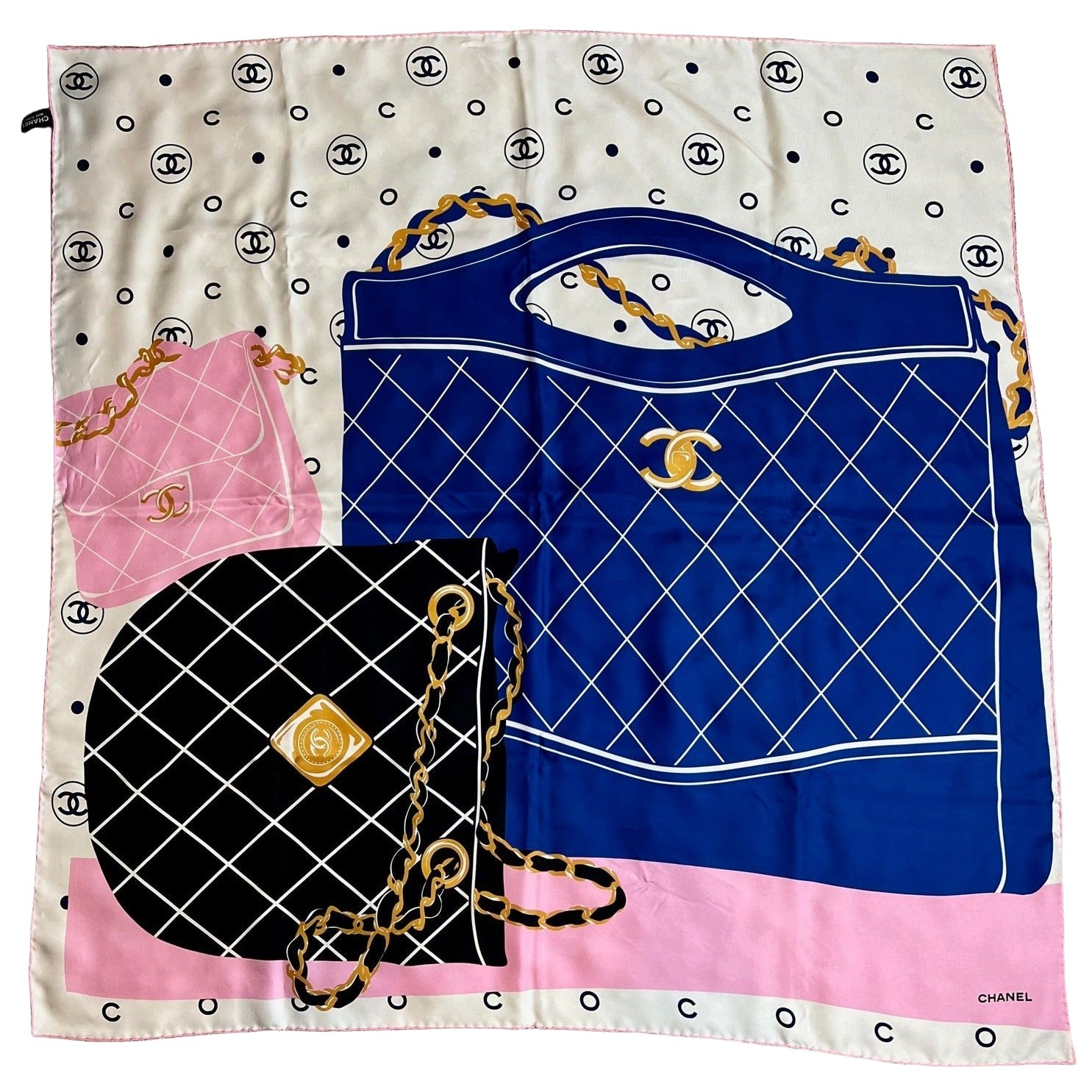 Chanel Silk Pink Black Blue Scarf