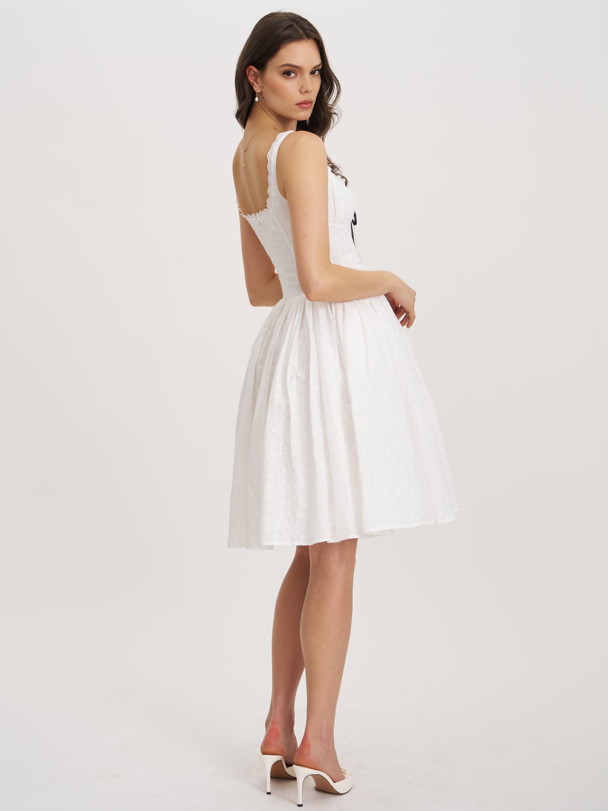 Madison Cotton Eyelet Square Neck Midi Dress - HOUSE OF SHE