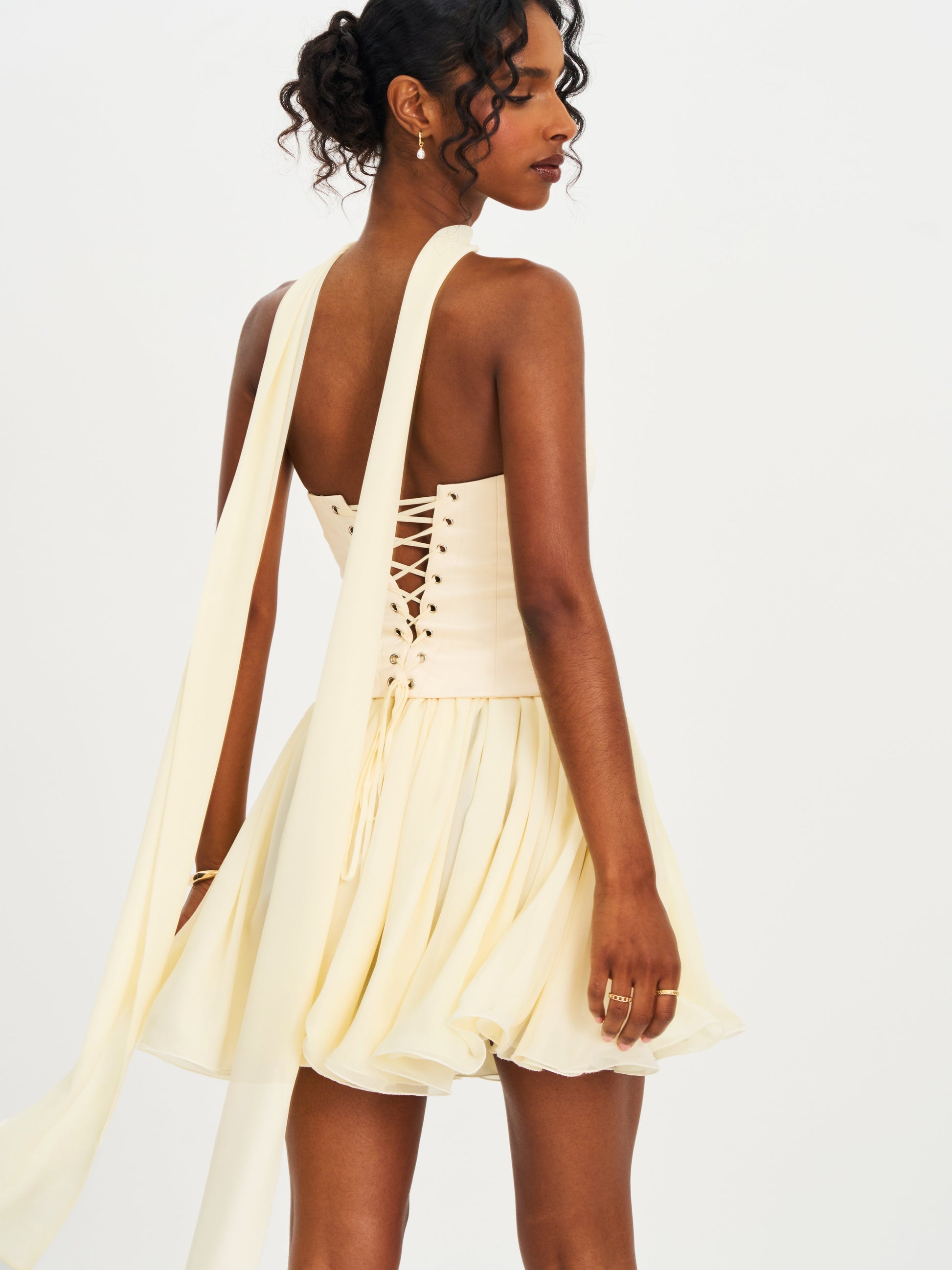 Valentina Butter Yellow Boned Curve Edge Peplum Mini Dress - HOUSE OF SHE