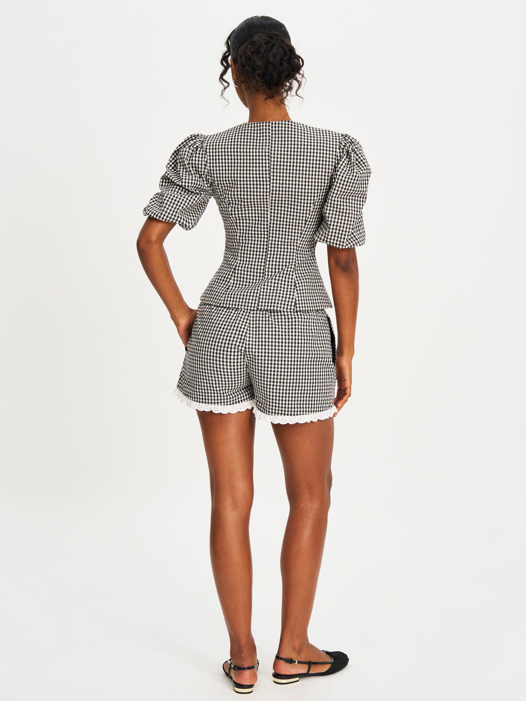 Qutayla Black Gingham Lace Trim Shorts - HOUSE OF SHE