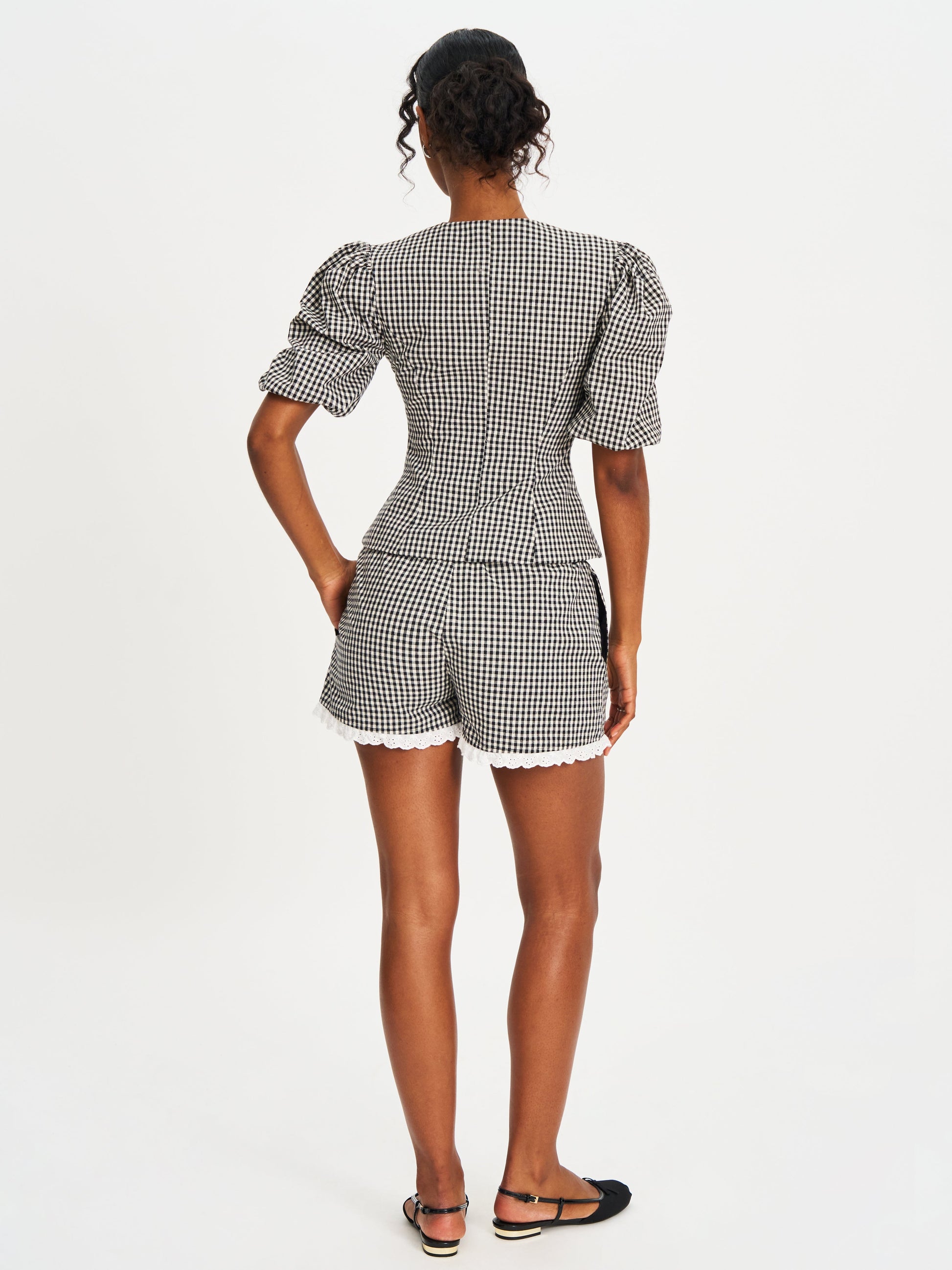 Qutayla Black Gingham Lace Trim Shorts - HOUSE OF SHE