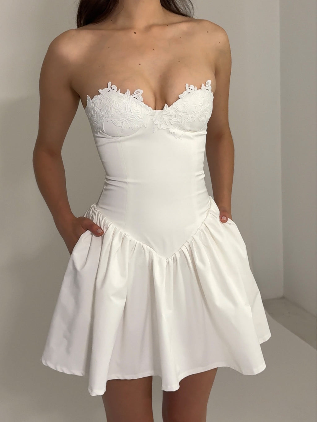 Sacha White Lace Drop Waist Corset Mini Dress - HOUSE OF SHE