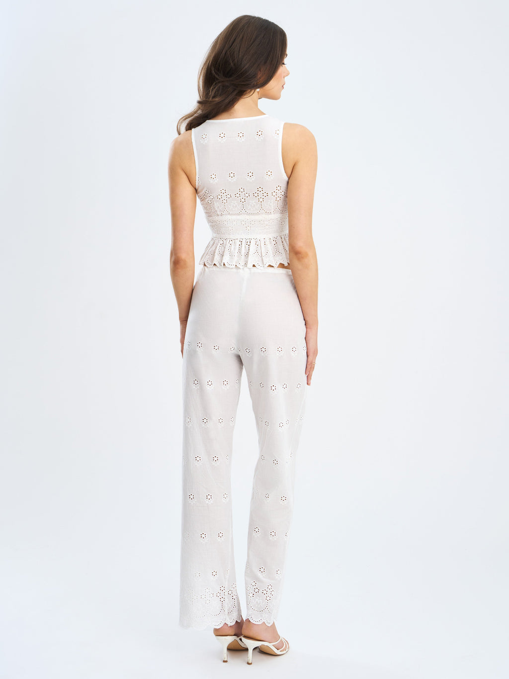 Raina White Cotton Eyelet Straight Pants - HOUSE OF SHE