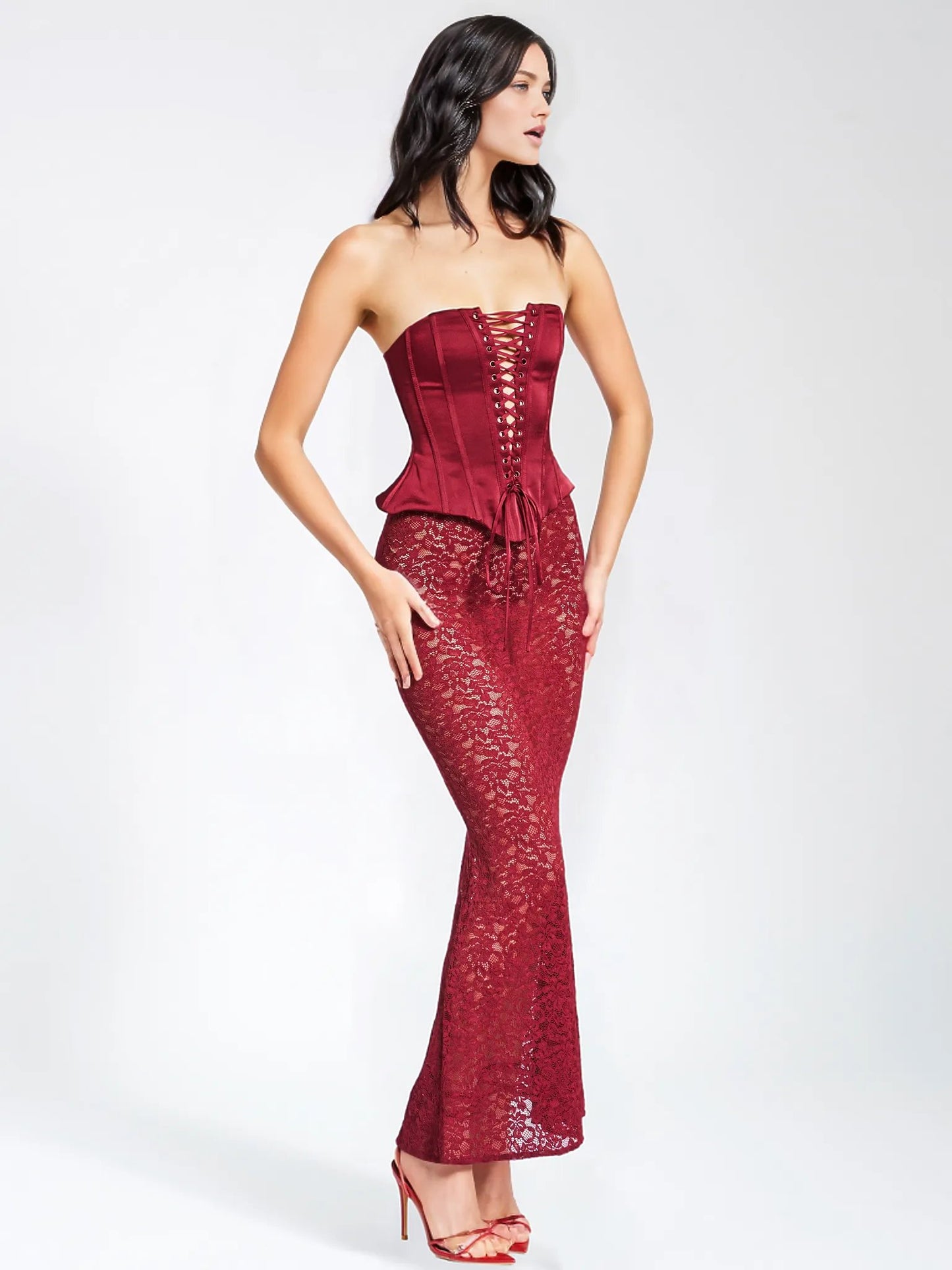 Lucinda Satin Lace Corset Maxi Dress