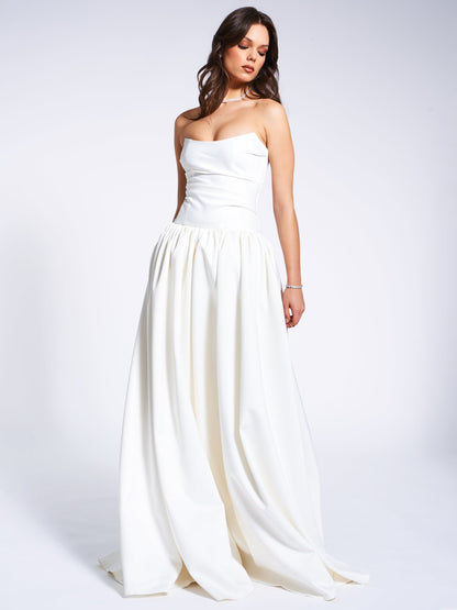 Umay White Drop Waist Satin Corset Dress