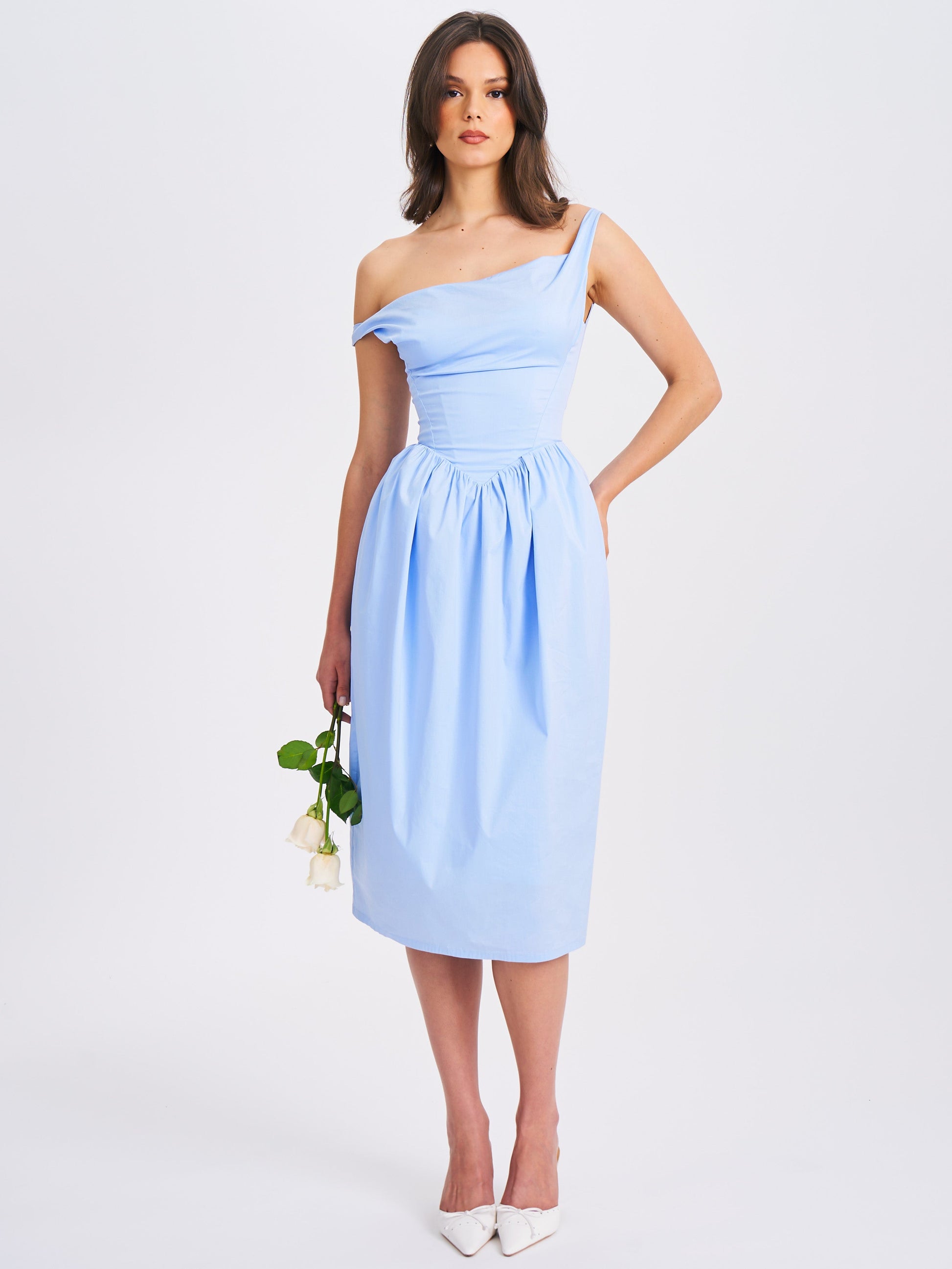 Reina Blue Drop Waist Corset Midi Dress  HOUSE OF SHE