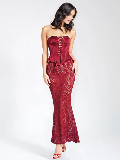 Lucinda Satin Lace Corset Maxi Dress