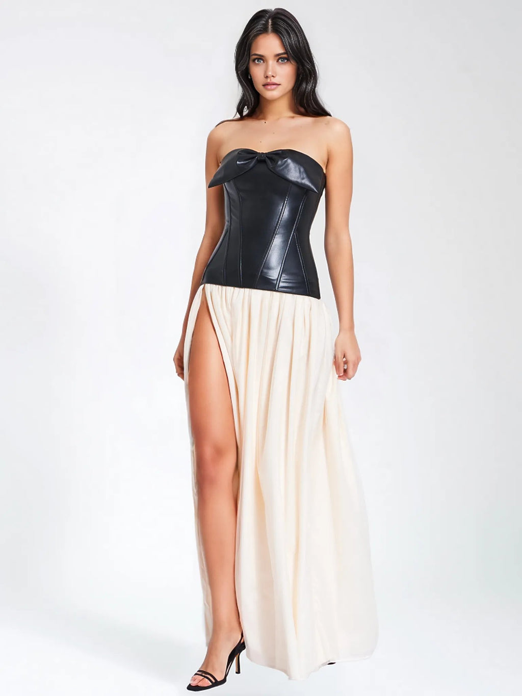 Mei Black Vegan Leather Corset Maxi Dress  HOUSE OF SHE