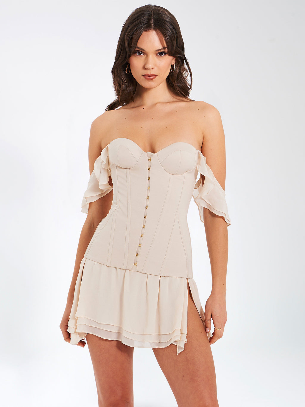 Marica Beige Satin Corset Mini Dress  HOUSE OF SHE