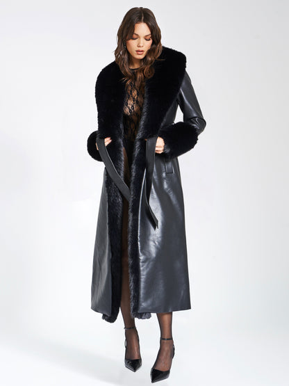 Zai Black Vegan Leather Coat