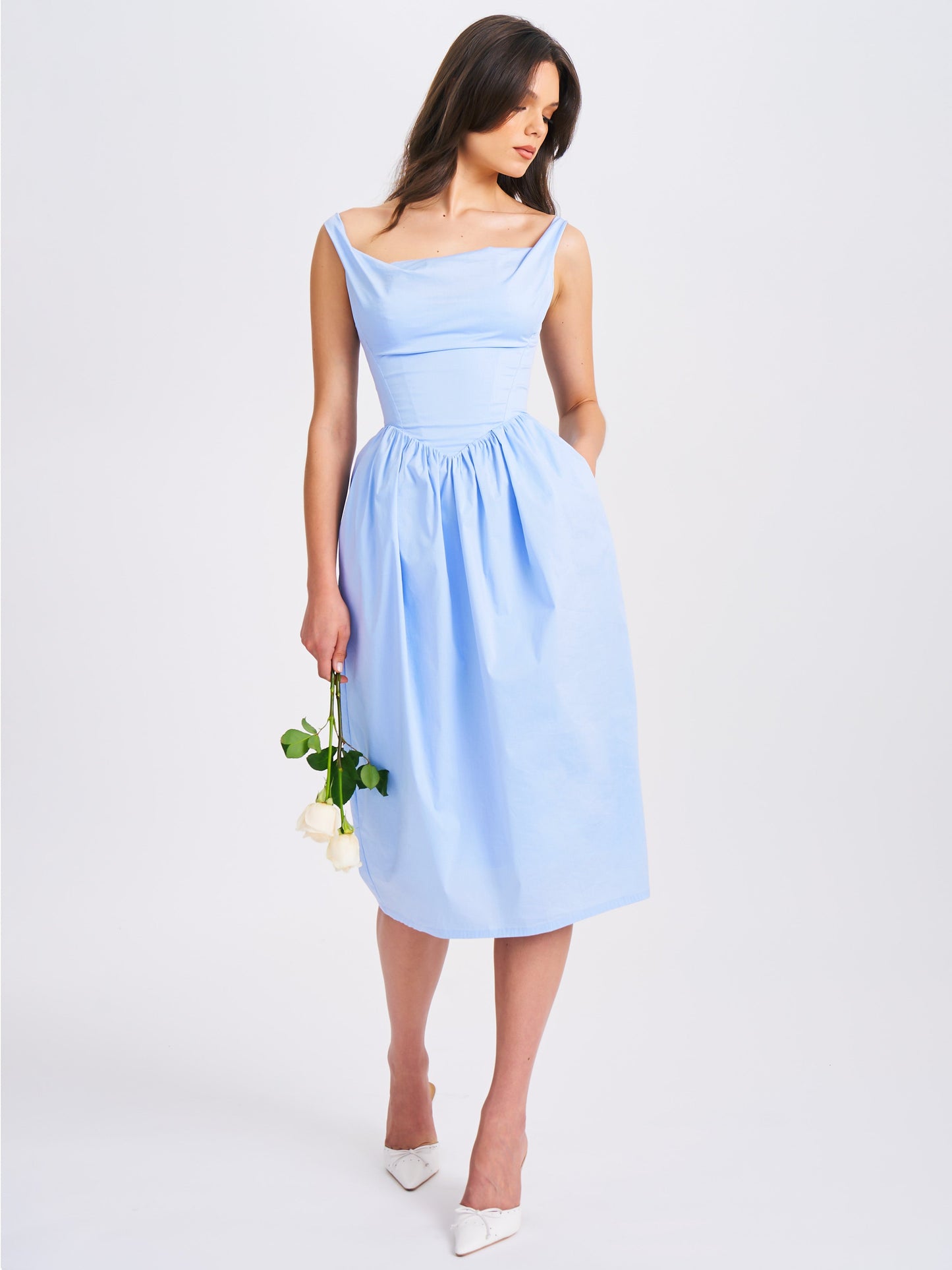 Reina Blue Drop Waist Corset Midi Dress  HOUSE OF SHE