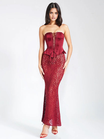 Lucinda Satin Lace Corset Maxi Dress