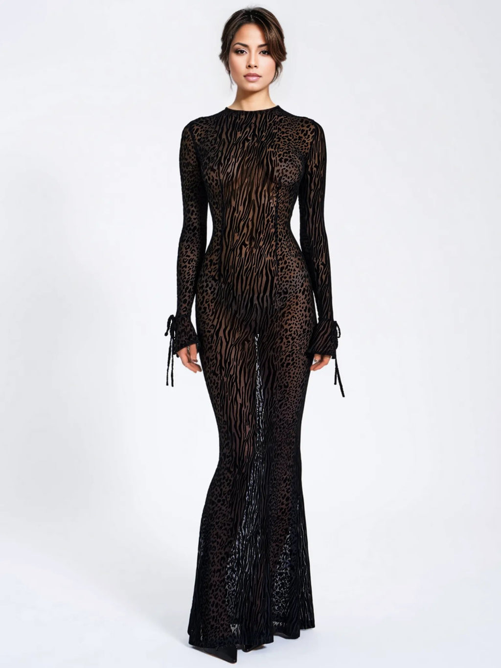 Lynn Black Animal Velvet Mesh Maxi Dress  HOUSE OF SHE