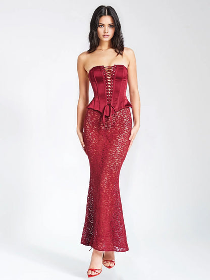 Lucinda Satin Lace Corset Maxi Dress