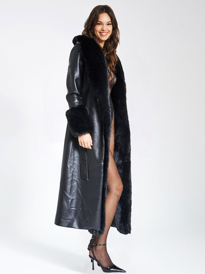 Zai Black Vegan Leather Coat