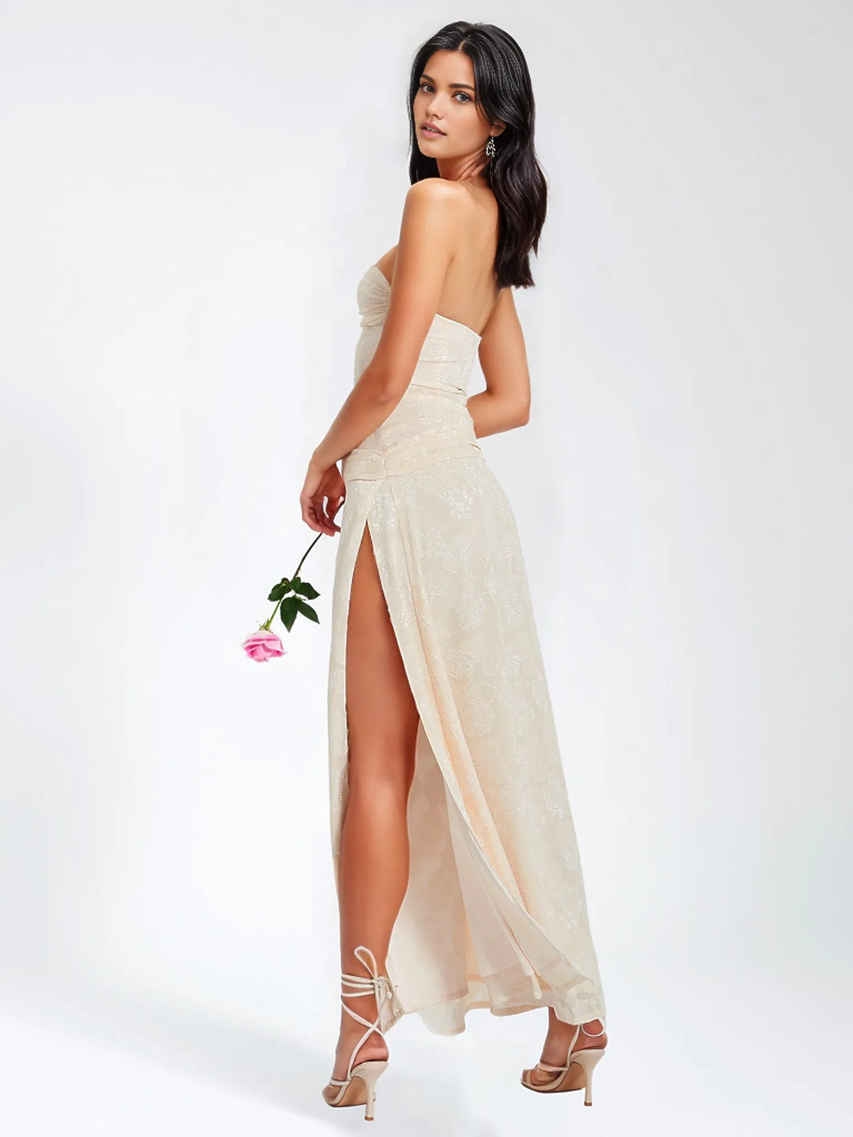Tia Off White High Slit Maxi Dress  HOUSE OF SHE