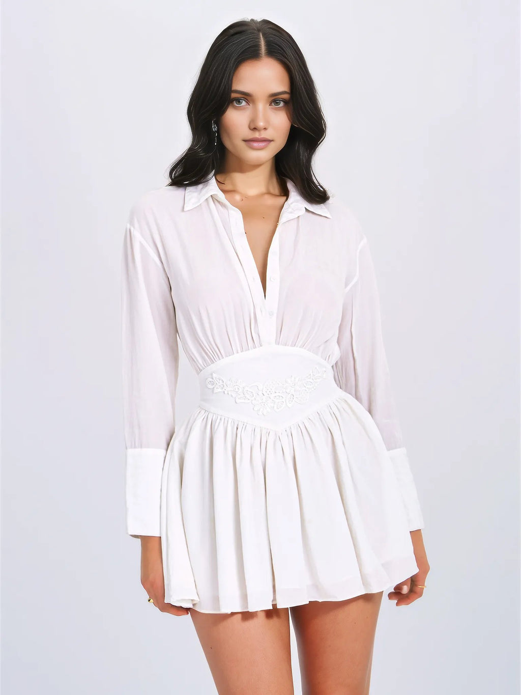 Jamila White Shirt Mini Dress - HOUSE OF SHE