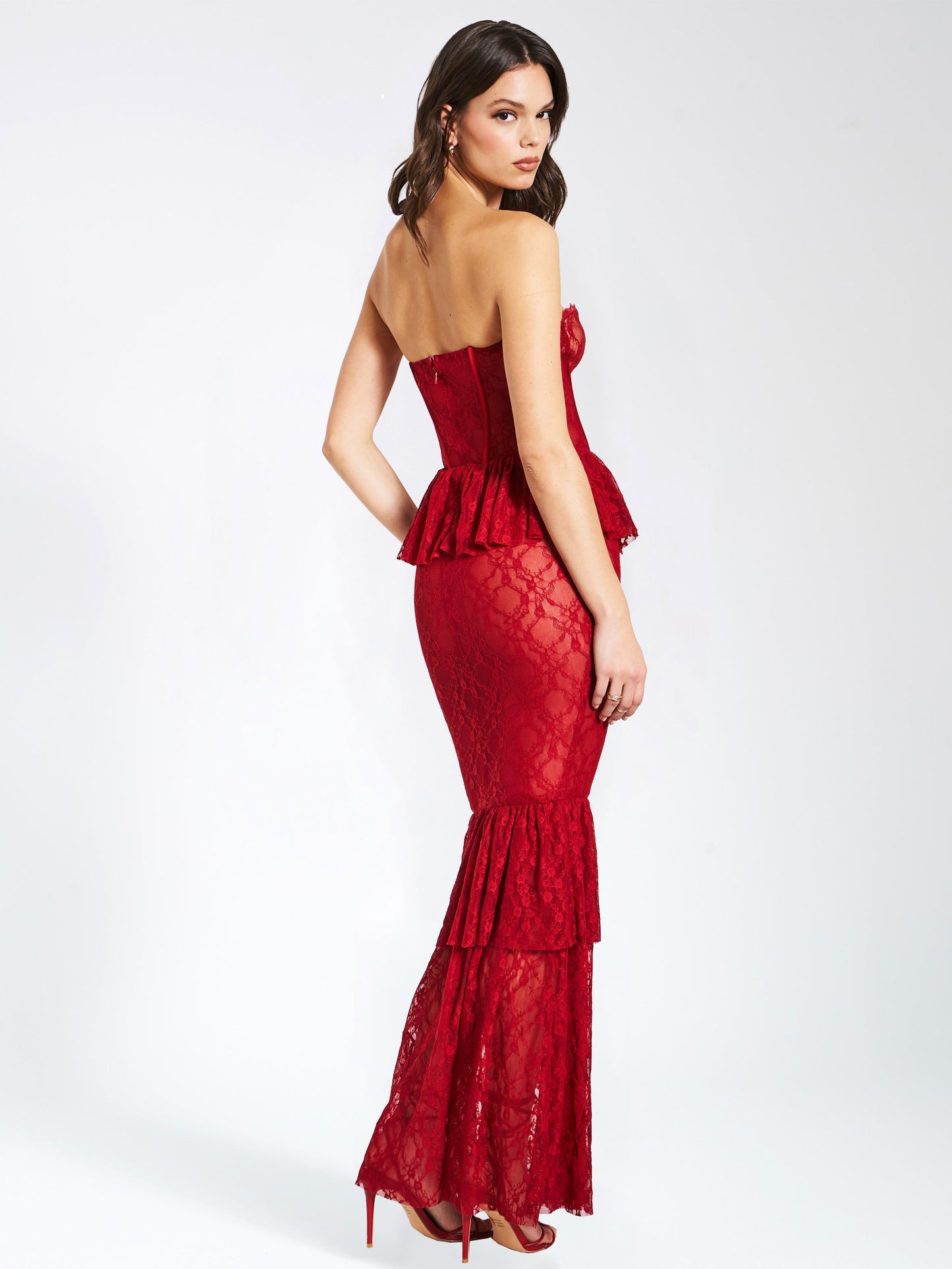 Quin Red Lace Corset Maxi Dress