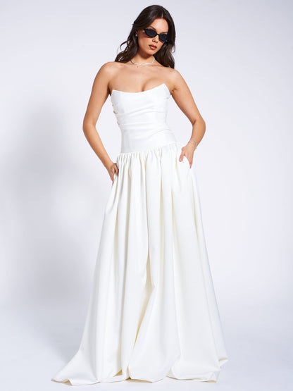 Umay White Drop Waist Satin Corset Dress