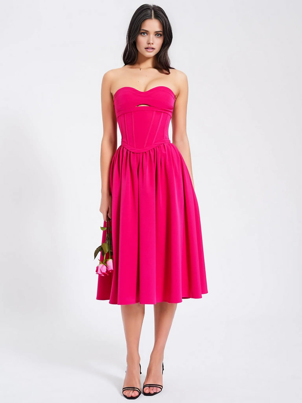 Maia Fuchsia Halter Neck Corset Midi Sundress  HOUSE OF SHE