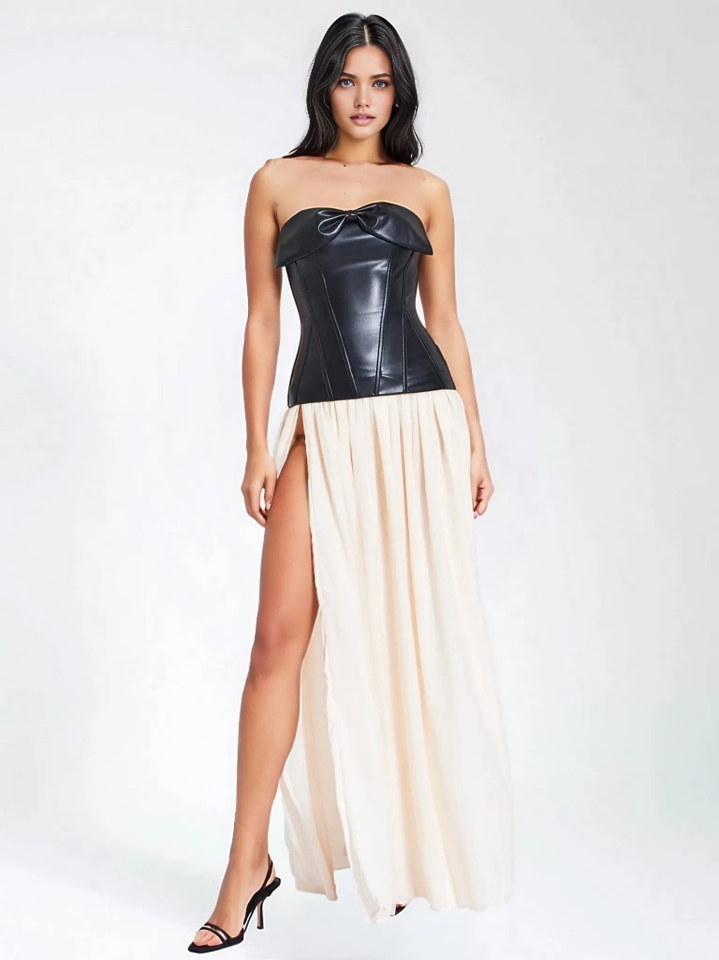 Mei Black Vegan Leather Corset Maxi Dress  HOUSE OF SHE