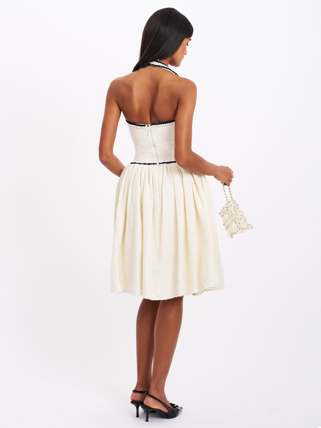 Natalie U Neck Halter Drop Waist Tweed Midi Dress - HOUSE OF SHE