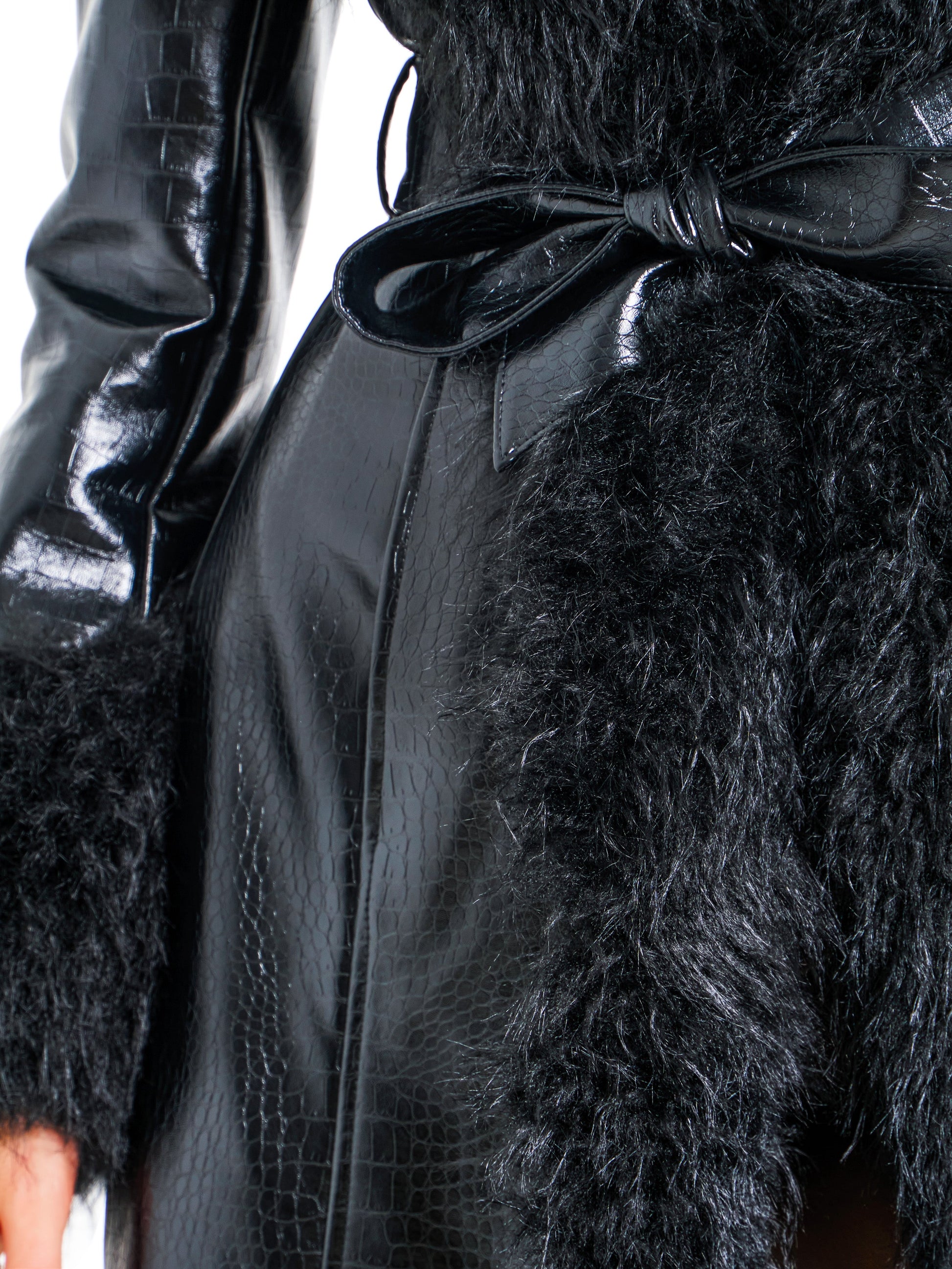 Zella Black Fur Vegan Croc Leather Coat
