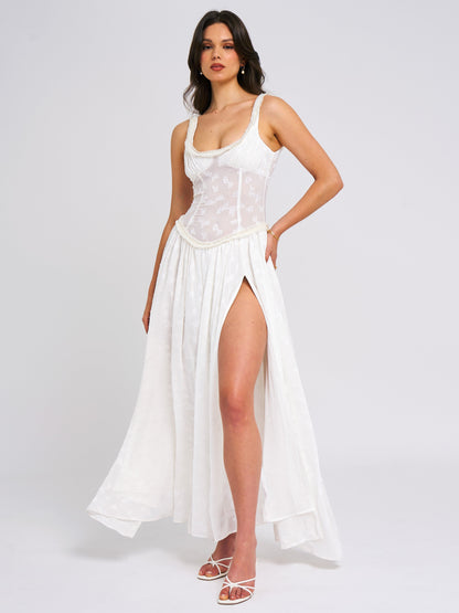 Lissa White High Slit Maxi Dress