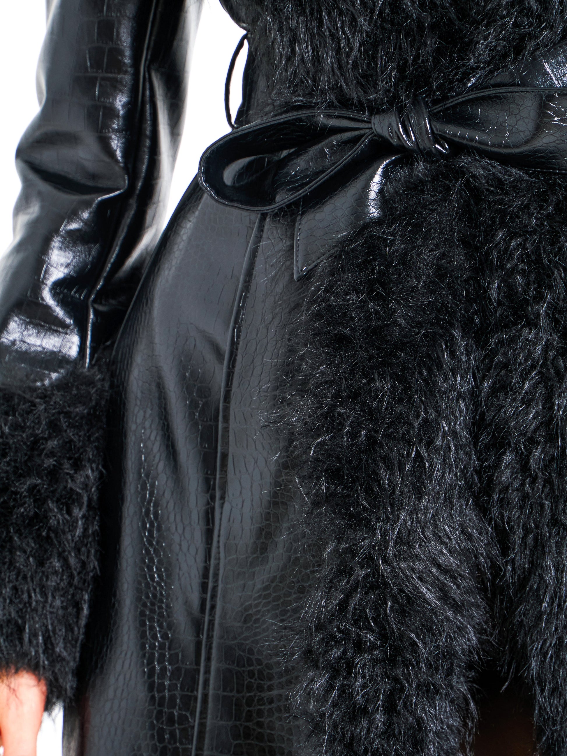 Zella Black Fur Vegan Croc Leather Coat